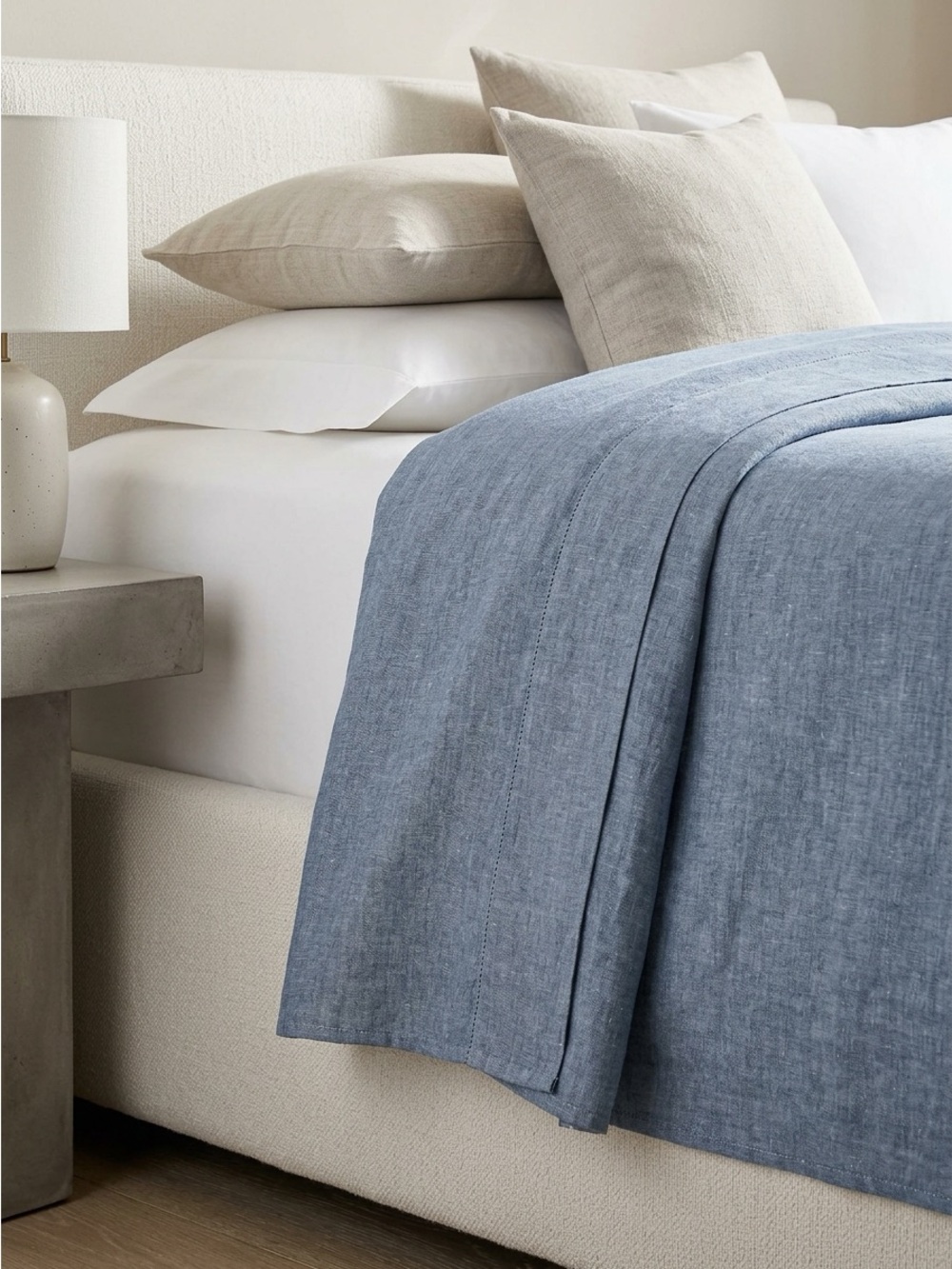 Pottery Barn 100% Linen Flat Top Sheet Chambray Blue Cal King